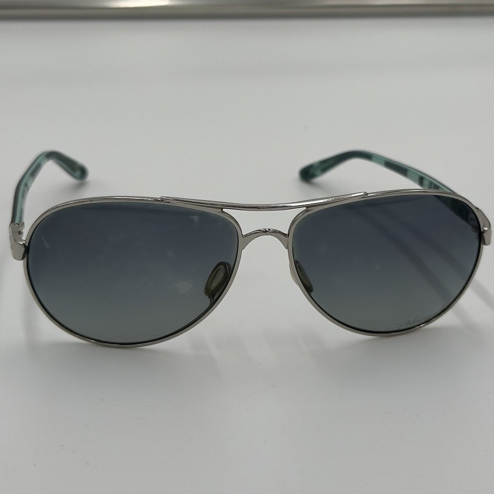 Oakley Feedback Aviator Sunglasses Silver Blue Frame Grey Lenses OO4079-07 Women